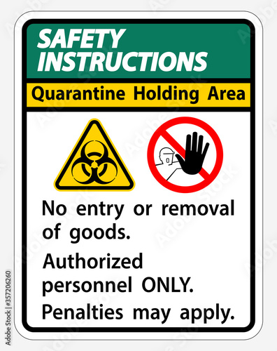 Safety Instructions Quarantine Holding Area Sign Isolated On White Background,Vector Illustration EPS.10