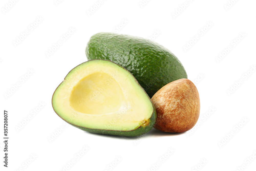 Ripe fresh avocado isolated on white background