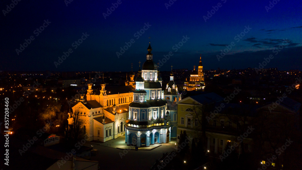Fototapeta premium Temples, monasteries in the night city.
