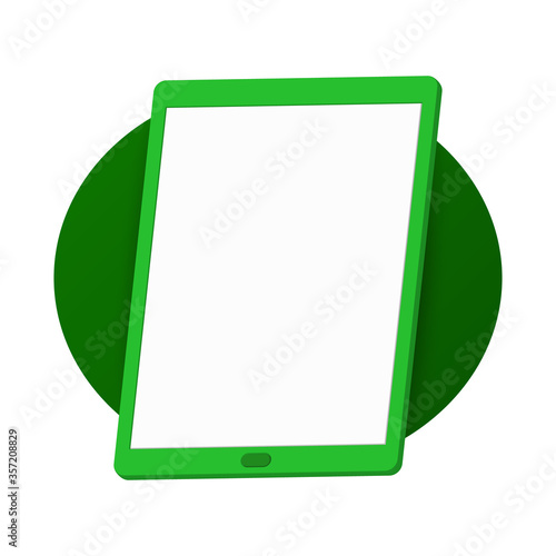 tablet pc frameless blank screen isolated flat. Green Mockup generic device. UI or UX Template for infographics or presentation 3D realistic. Mobile different angles