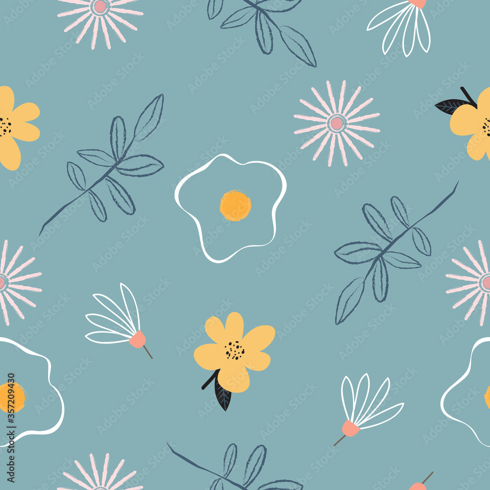 Cute hand drawn vintage floral pattern seamless background vector illustration for design
