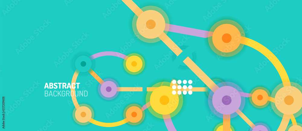 Obraz premium Flat style geometric abstract background, round dots or circle connections on color background. Technology network concept.