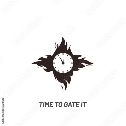 Clock in fire. Time logo - vector. Burning wall watch with flames isolated on white background in flat vector illustration.