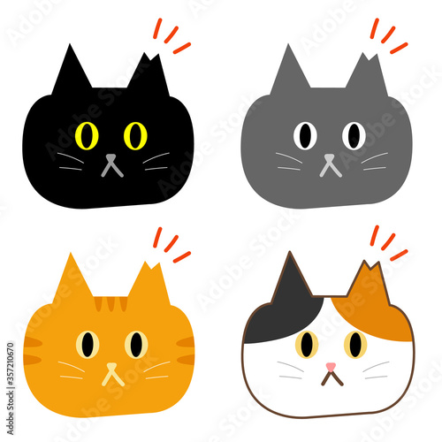 Cartoon set of stray cats have been Trap–neuter–return (TNR). Tips of their left ear indicate they have been Trap–neuter–return.