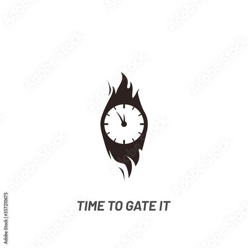 Clock in fire. Time logo - vector. Burning wall watch with flames isolated on white background in flat vector illustration.