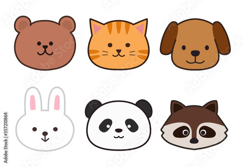6 kinds of animal faces. Vector illustration isolated on white background.