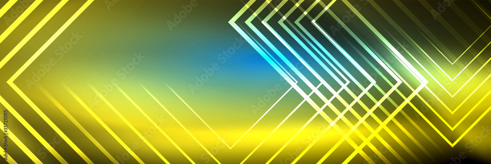 Shiny neon glowing techno lines, hi-tech futuristic abstract background template with square shapes Shiny neon glowing techno lines, hi-tech futuristic abstract background template with square shapes