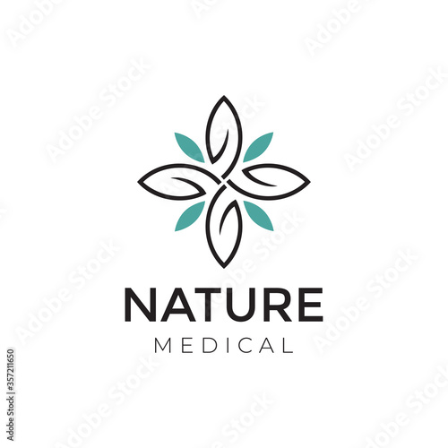 nature medical logo, creative leaves and cross vector