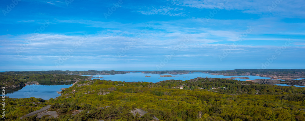 Panorama of coastal area at Tjörn island in Sweden on clear day with blu skies Panorama of coastal area at Tjörn island in Sweden on clear day with blu skies