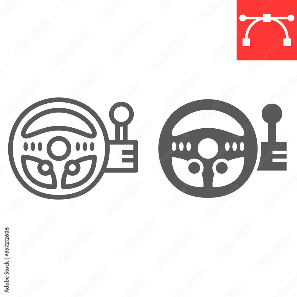 Game steering wheel line and glyph icon, video games and simulator, racing controller sign vector graphics, editable stroke linear icon, eps 10. Game steering wheel line and glyph icon, video games and simulator, racing controller sign vector graphics, editable stroke linear icon, eps 10.