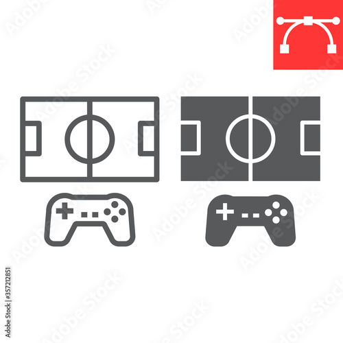 Football video game line and glyph icon, video games and console, football field sign vector graphics, editable stroke linear icon, eps 10.