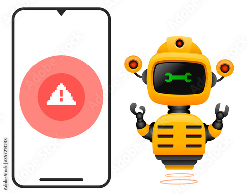 Smart service robot for mobile phone alert.Vector illustration of service robots collection.