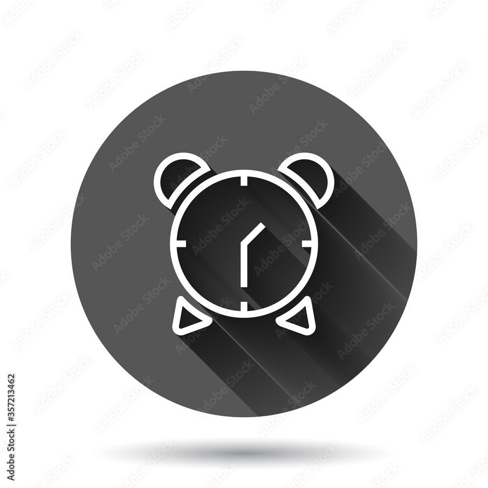 Clock icon in flat style. Watch vector illustration on black round background with long shadow effect. Timer circle button business concept. Clock icon in flat style. Watch vector illustration on black round background with long shadow effect. Timer circle button business concept.