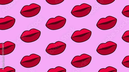 Hand drawing animation cartoon lips kiss background. Frame by frame looping video in pop art style.