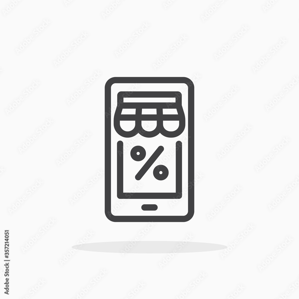 Mobile shopping icon in line style. Editable stroke. Mobile shopping icon in line style. Editable stroke.