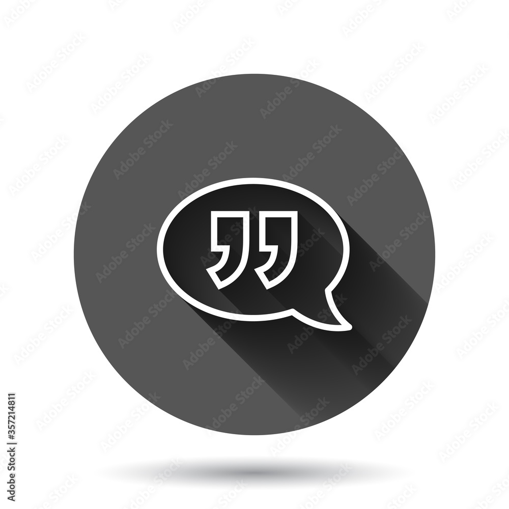 Speak chat icon in flat style. Speech bubble vector illustration on black round background with long shadow effect. Team discussion circle button business concept. Speak chat icon in flat style. Speech bubble vector illustration on black round background with long shadow effect. Team discussion circle button business concept.