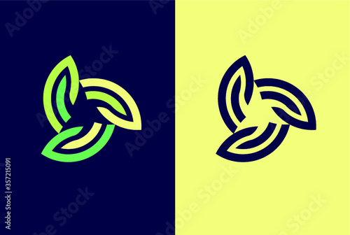 3 green leaf circle seedling growing plant logo. 