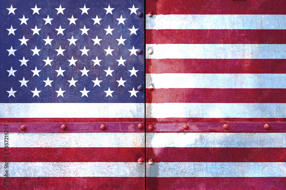 Naklejka premium American flag on metal panels with rivets metal background. 3d
