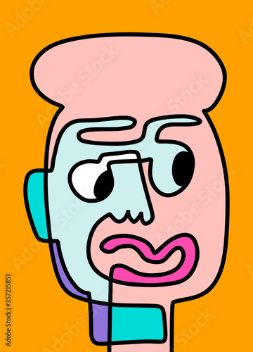 Modern Abstract Face Portrait. Linear Ink Brush Contemporary Continuous Painting. Fashion Style Vibrant colors Abstraction Poster. Vector Illustration Clipart.