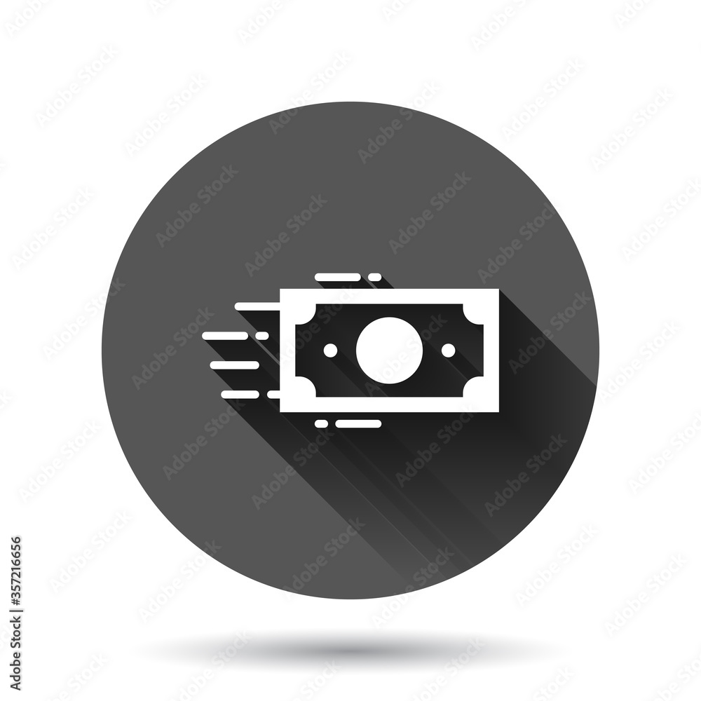 Money stack icon in flat style. Exchange cash vector illustration on black round background with long shadow effect. Banknote bill circle button business concept. Money stack icon in flat style. Exchange cash vector illustration on black round background with long shadow effect. Banknote bill circle button business concept.