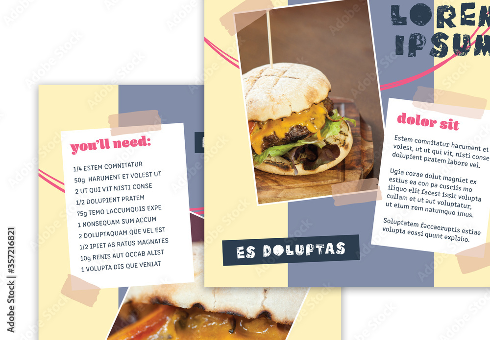 Social Media Recipe Post Layouts Stock Template | Adobe Stock