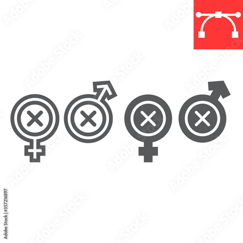 Biphobia line and glyph icon, lgbt and pride, discrimination sign vector graphics, editable stroke linear icon, eps 10.