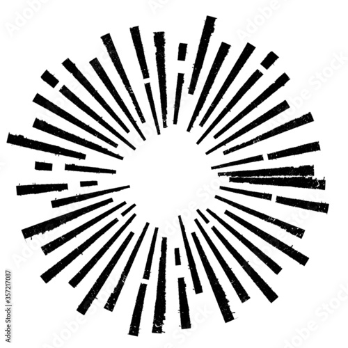 Radial Lines in Circle Form for comic books . Explosion background . Vector Illustration . Vintage round Logo . Handwritten Design element . Abstract Geometric shape . Sunburst .