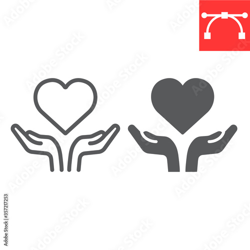 Heart in open hands line and glyph icon, lgbt and heart, free love sign vector graphics, editable stroke linear icon, eps 10.