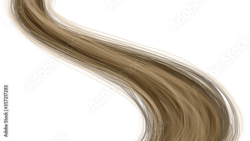 One single natural dark blond hair curl illustration on white background with copy-space.