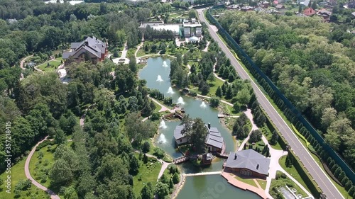 Aerial view, Mezhyhirya residence of the former president of Ukraine Viktor Yanukovych. Drone