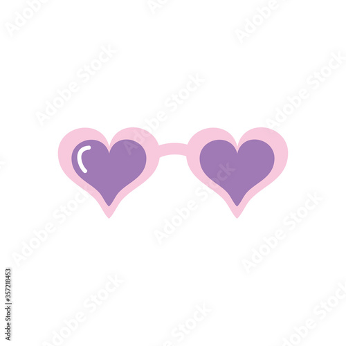 hearts sunglasses icon, flat style