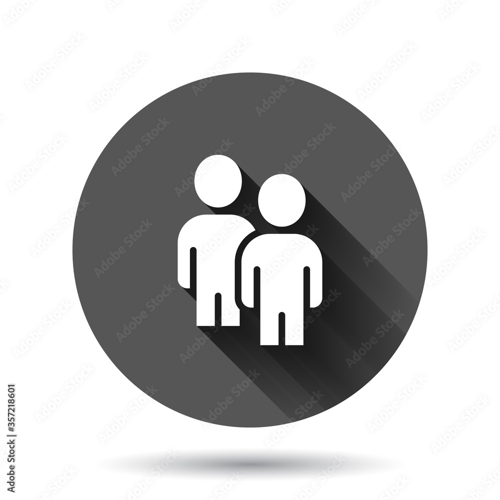 People communication icon in flat style. People vector illustration on black round background with long shadow effect. Partnership circle button business concept. People communication icon in flat style. People vector illustration on black round background with long shadow effect. Partnership circle button business concept.