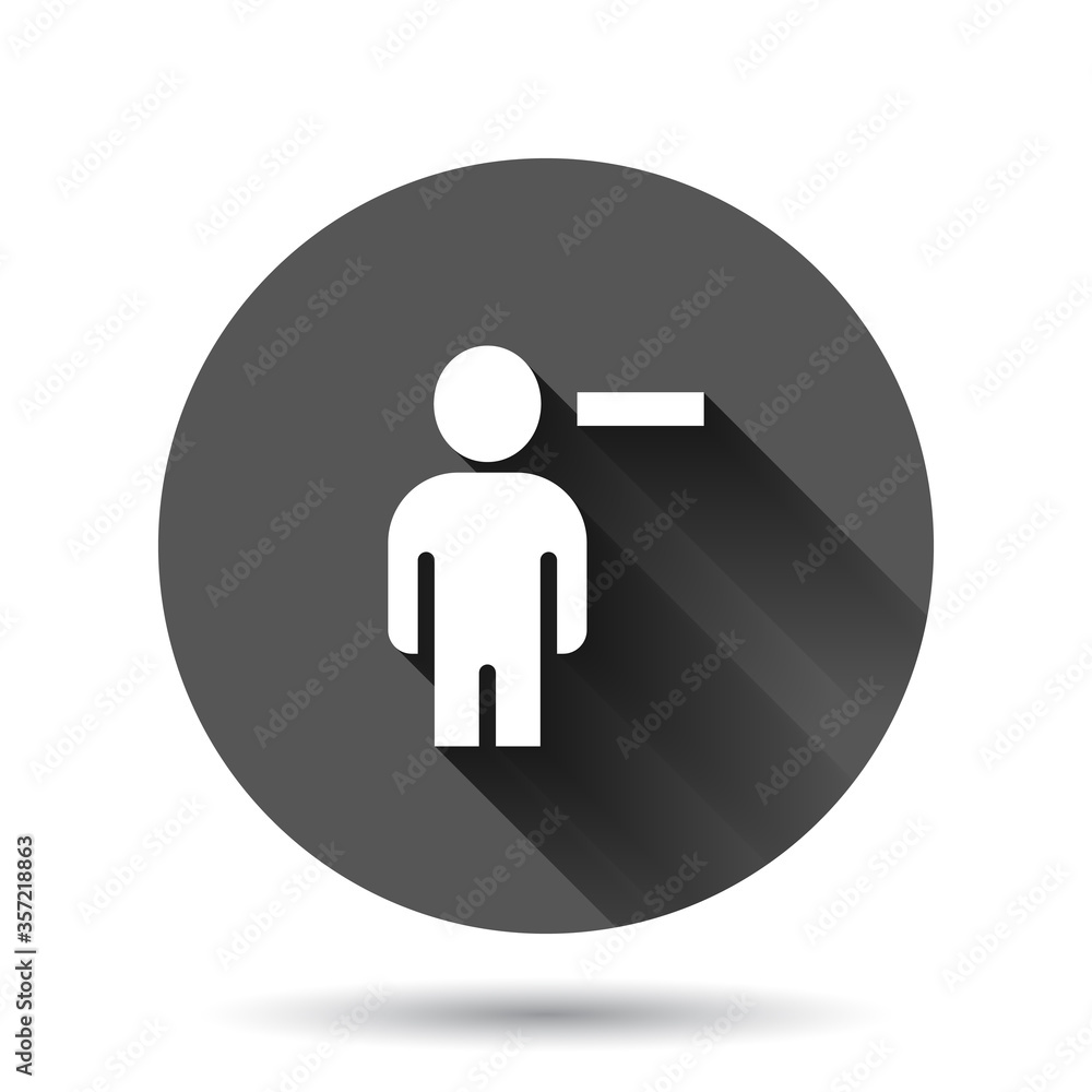 People with minus icon in flat style. Staff vector collection illustration on black round background with long shadow effect. Human circle button business concept. People with minus icon in flat style. Staff vector collection illustration on black round background with long shadow effect. Human circle button business concept.