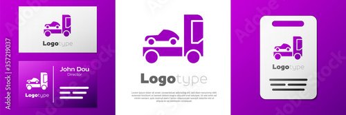 Logotype Car transporter truck for transportation of car icon isolated on white background. Logo design template element. Vector Illustration.