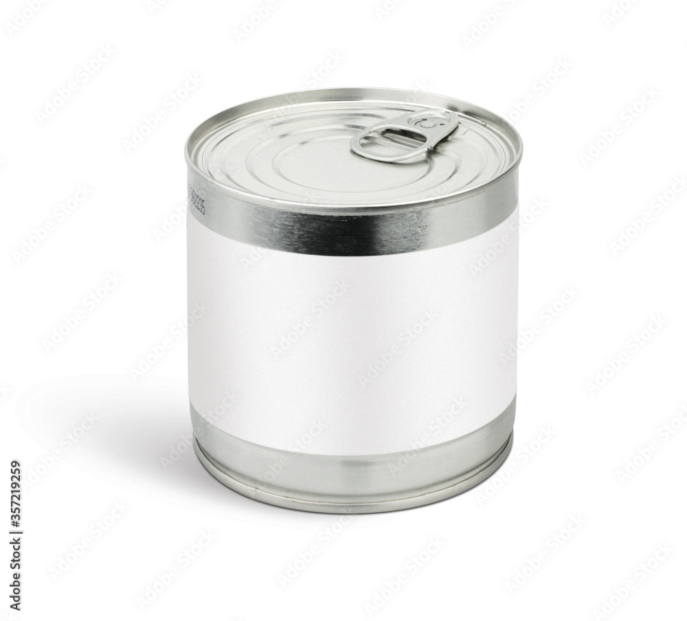 Metal tin can with blank label, clipping path Metal tin can with blank label, clipping path