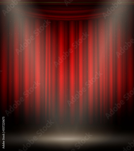 Empty stage on red black background, show decoration