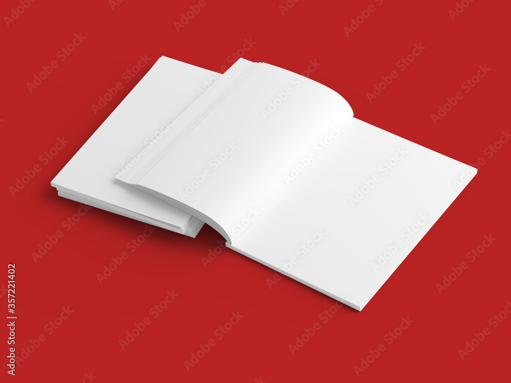 Open magazine with a glued binding. Stack of catalogues. Vertical A4 format. Open magazine with a glued binding. Stack of catalogues. Vertical A4 format.