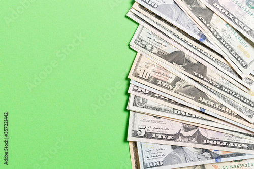 Background of US Dollar bills money top view of business concept on background with copy space
