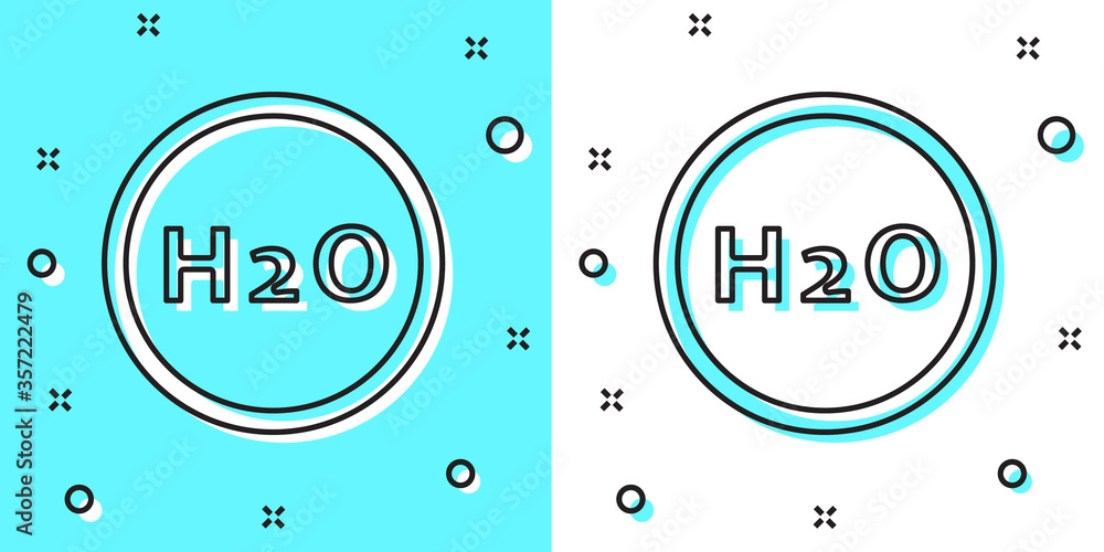 Black line Chemical formula for water drops H2O shaped icon isolated on green and white background. Random dynamic shapes. Vector Illustration. Black line Chemical formula for water drops H2O shaped icon isolated on green and white background. Random dynamic shapes. Vector Illustration.