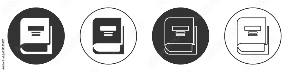 Black Book icon isolated on white background. Circle button. Vector Illustration. Black Book icon isolated on white background. Circle button. Vector Illustration.