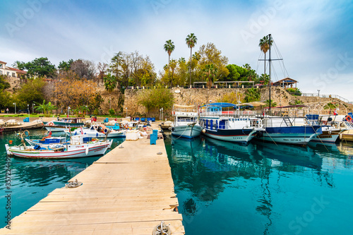 The old harbour view in Antalya (Kaleici), Turkey. Old town of Antalya is a popular destination among tourists