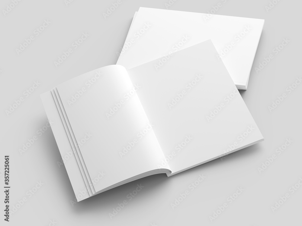 Open magazine with a glued binding. Stack of catalogues. Vertical A4 format. Open magazine with a glued binding. Stack of catalogues. Vertical A4 format.