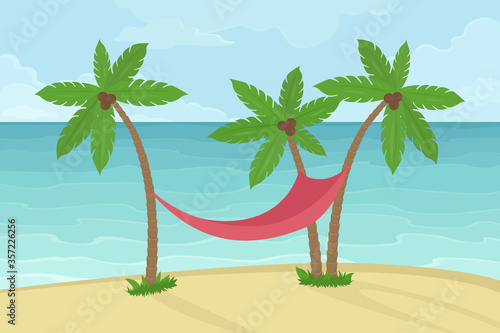 Hammock om coconut tree. Cartoon. Vector illustration.