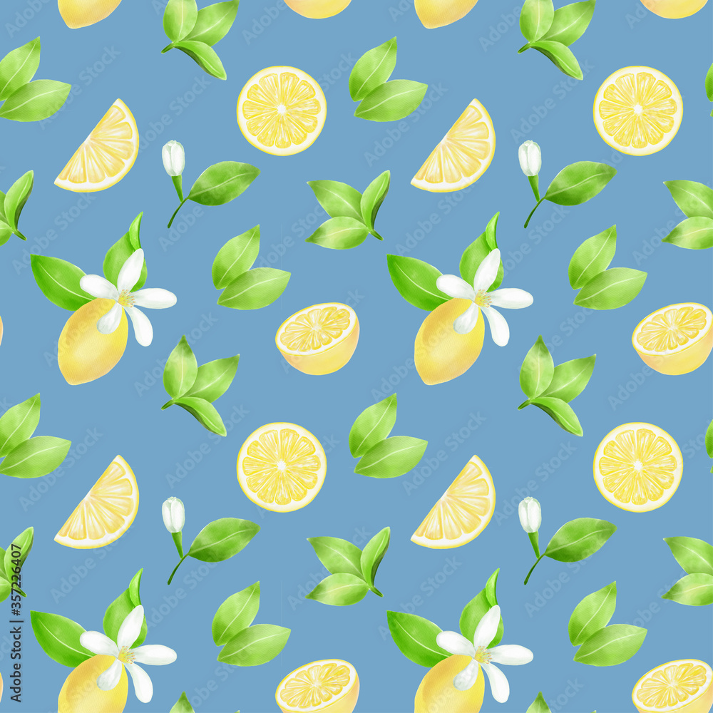 Seamless pattern with lemons. Watercolor illustration.