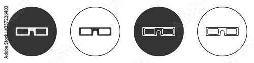 Black cinema glasses icon isolated on white background. Circle button. Vector Illustration.