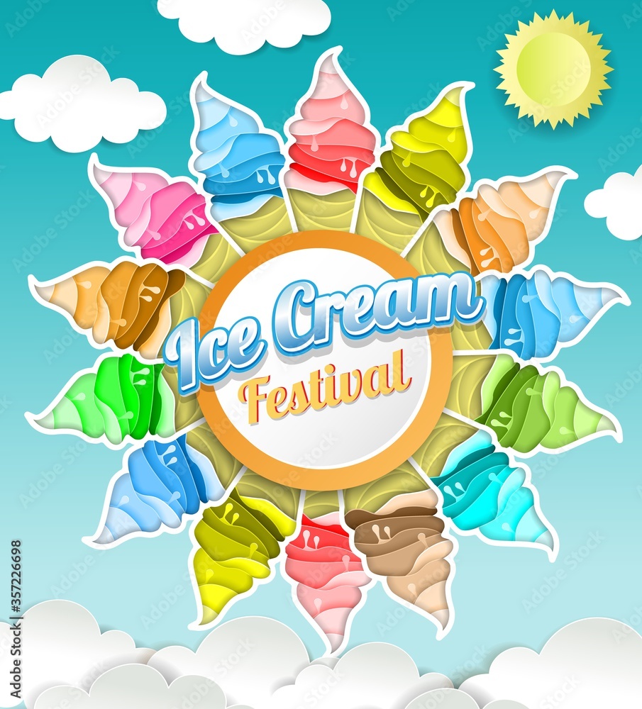 Ice cream festival concept vector illustration in paper art style