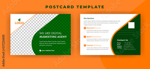 Creative Postcard Design Template With Orange Color photo