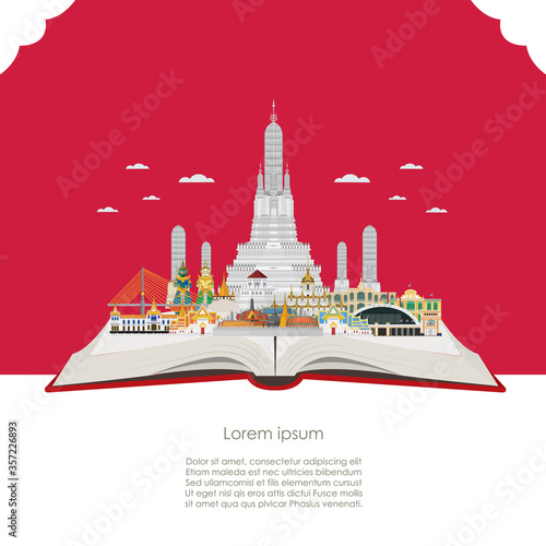 Open book. Travel to Amazing Thailand and attraction