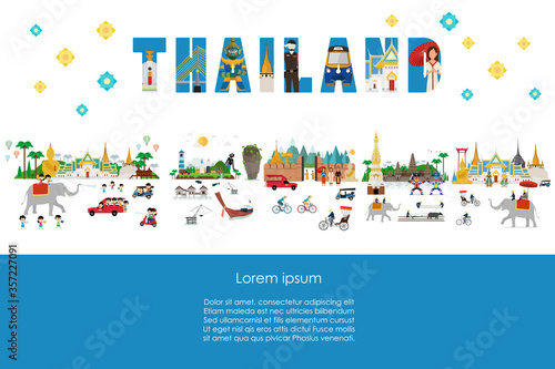 Thailand lifestyle and landmarks. Vector illustration