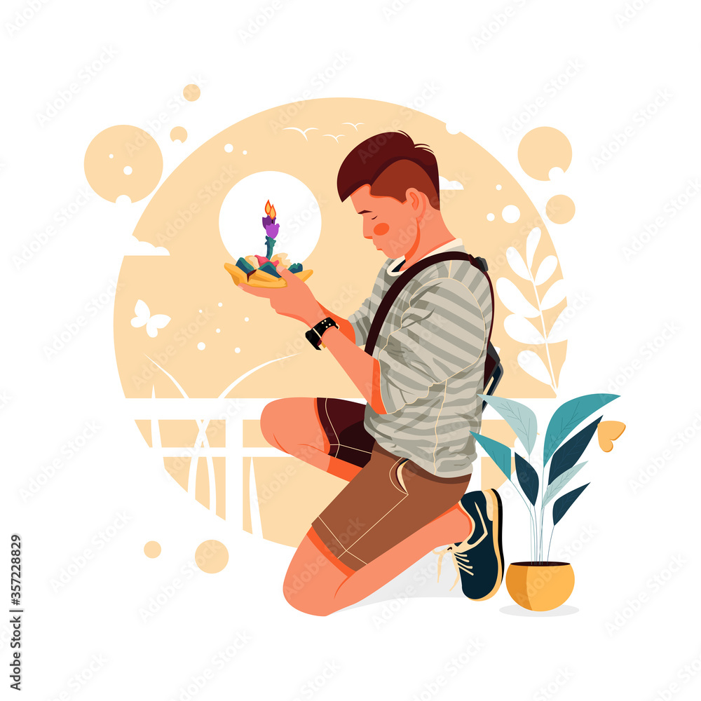 vector illustration of portrait of a praying male character, flat design concept vector illustration of portrait of a praying male character, flat design concept